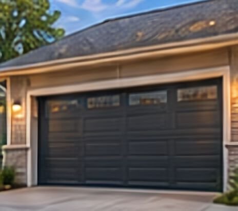 Dark raised-panel steel garage door