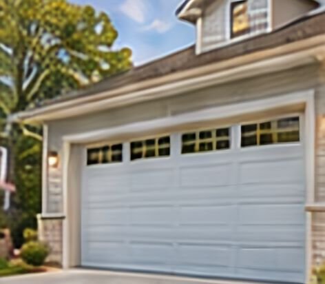 White carriage-style garage door with window lites